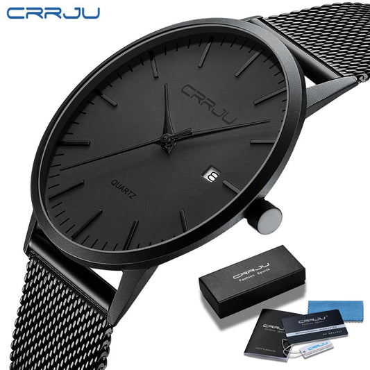 Men Ultra Thin Quartz Watch Waterproof Sport Watch Black