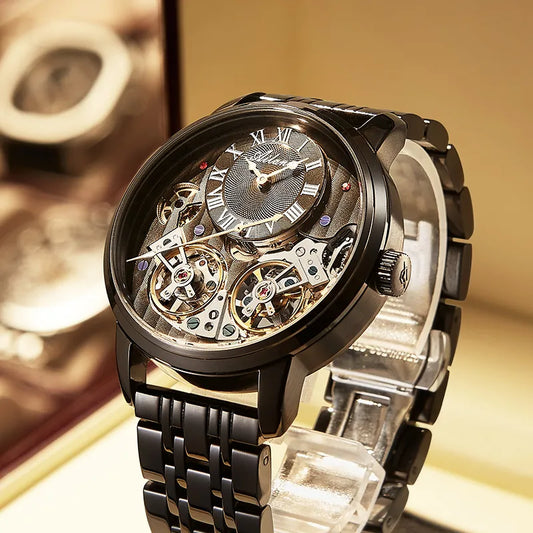 Men Automatic Luminous Black Clock  Waterproof Mechanical Watch