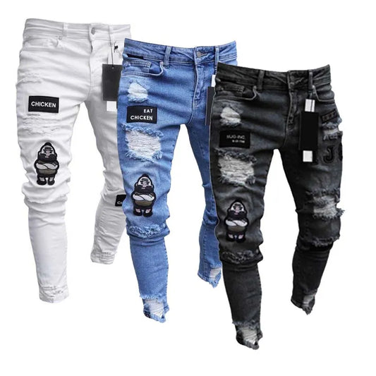 Men Cotton Stretchy Ripped Jeans High Quality