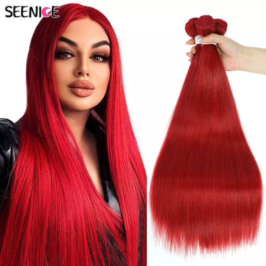 Red Blonde Weave Long Fake Hair