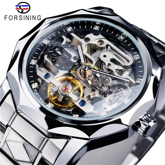 Mechanism Skeleton Transparent Silver Stainless Steel Men