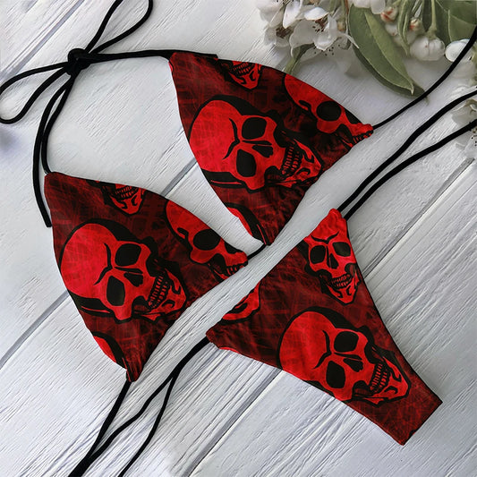 Fashion Bikini Set Women Backless Low Waist Sexy Skull Pattern