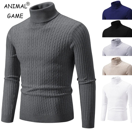 New Men's High Neck Sweater Pullover Knitted Warm