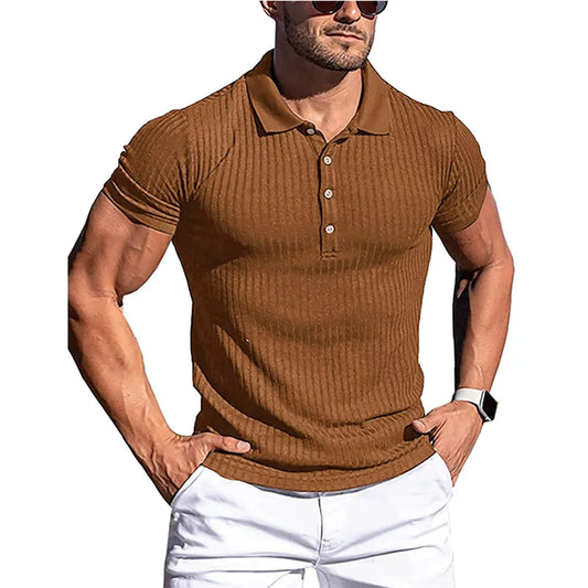 New Summer Polo Men Solid Stripe Fitness Elasticity S