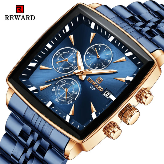 Fashion Square Dial Watch for Men Stainless Steel Waterproof