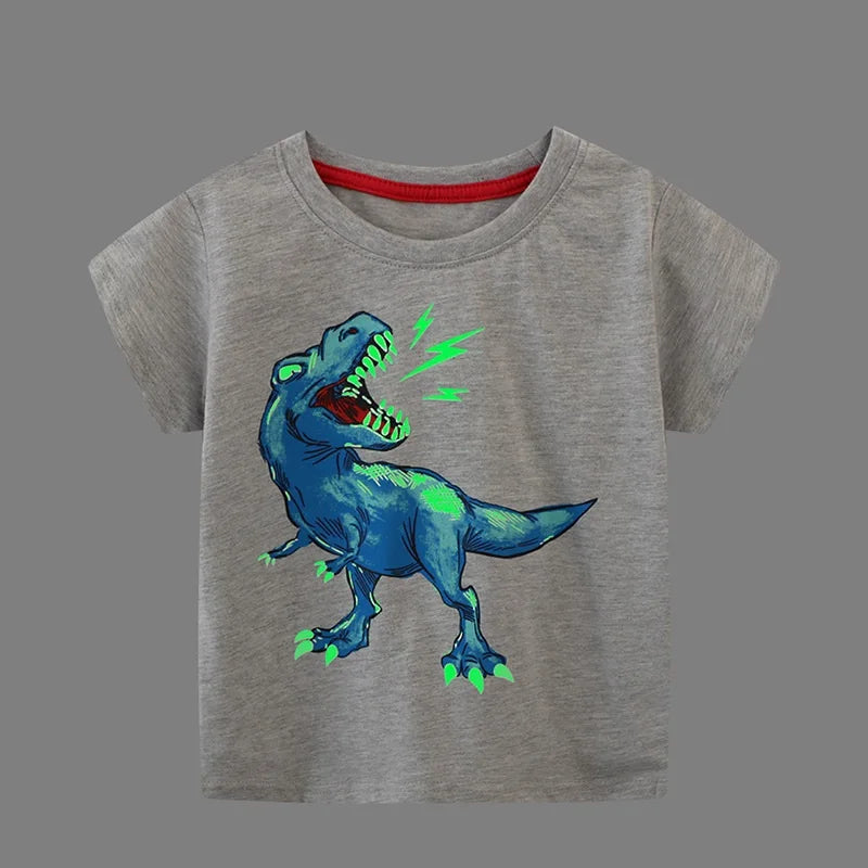 2-7 Years Kids Luminous Cartoon Dinosaur T-shirt 100% Cotton