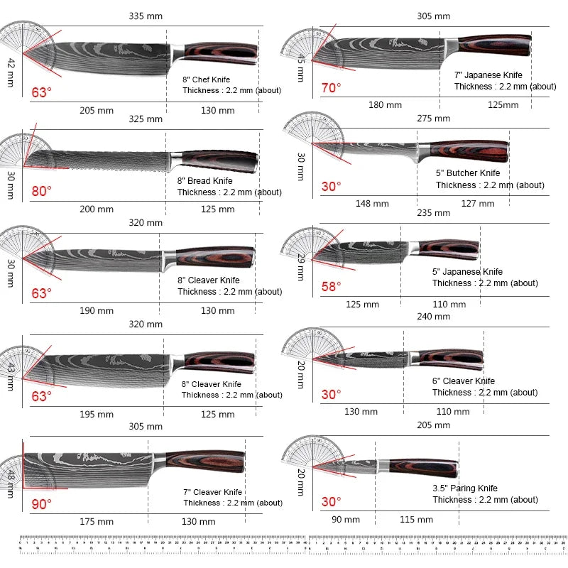 Chef knife Set  Stainless Steel Laser Damascus Pattern