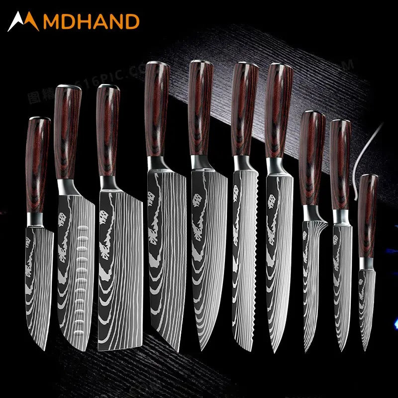 Chef knife Set  Stainless Steel Laser Damascus Pattern