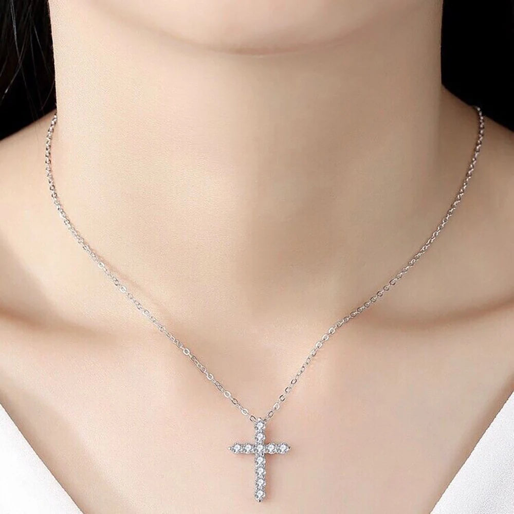 Cross Necklace G R A Certified S 925 Silver Jesus Pendant Neck Chain for Women