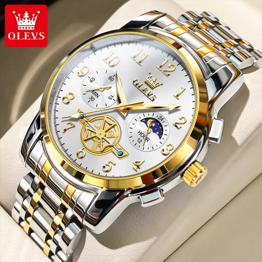 Fashion Skeleton Chronograph Quartz Wrist Watch for Men