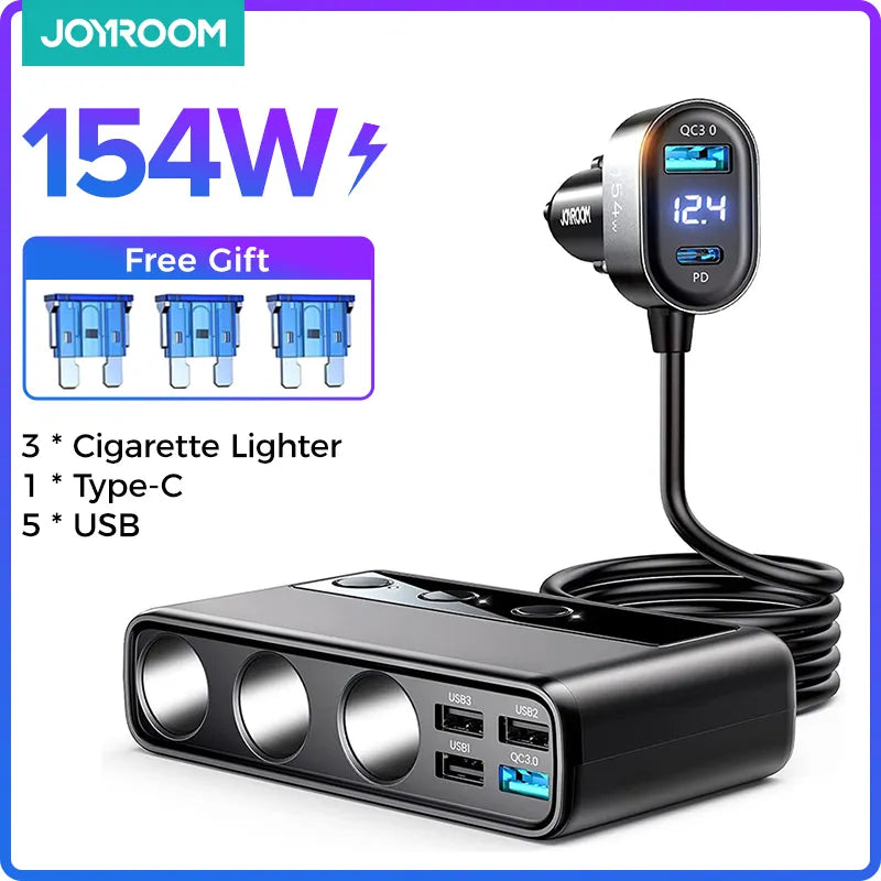 9 in 1 Car Charger Adapter PD 3 Socket Cigarette Lighter Splitter