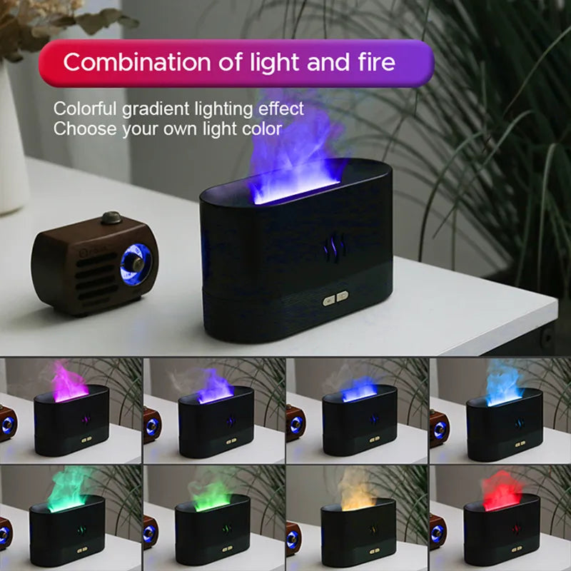 Aroma Air Humidifier Ultrasonic Cool Mist Maker Led Essential Oil Flame Lamp Difusor