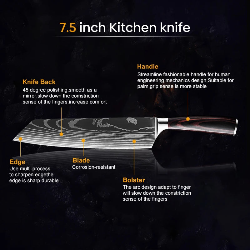 Chef knife Set  Stainless Steel Laser Damascus Pattern