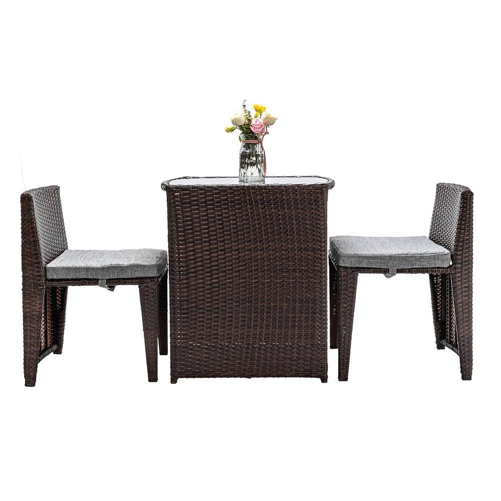 Outdoor Patio Furniture Set 3PCS Rattan Wicker Bistro Set with Glass Top Table - mannisgreatdeals