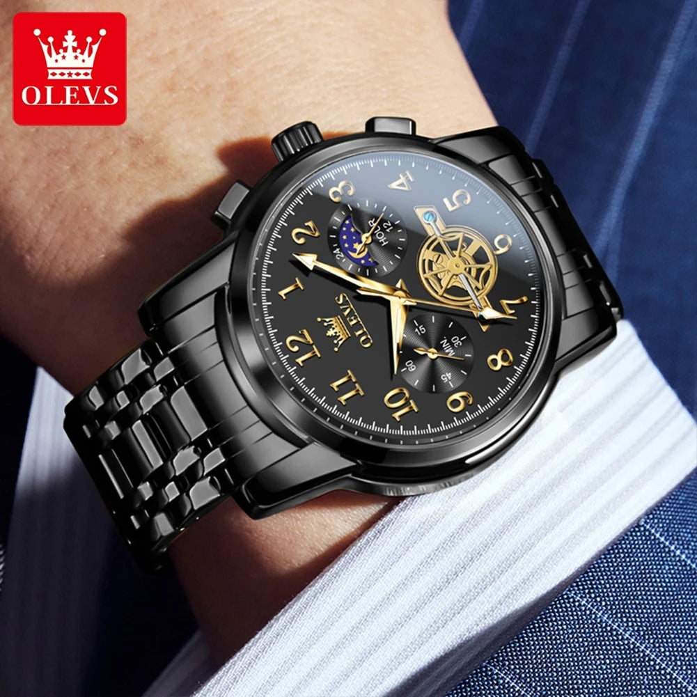 Fashion Skeleton Chronograph Quartz Wrist Watch for Men