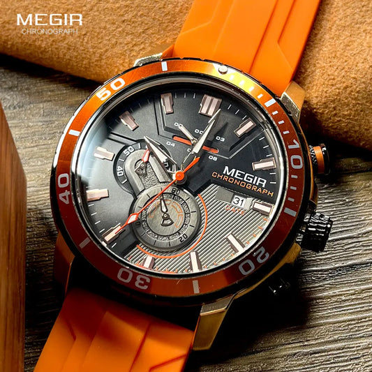 Orange Sport Watch for Men Fashion Waterproof Silicone Strap