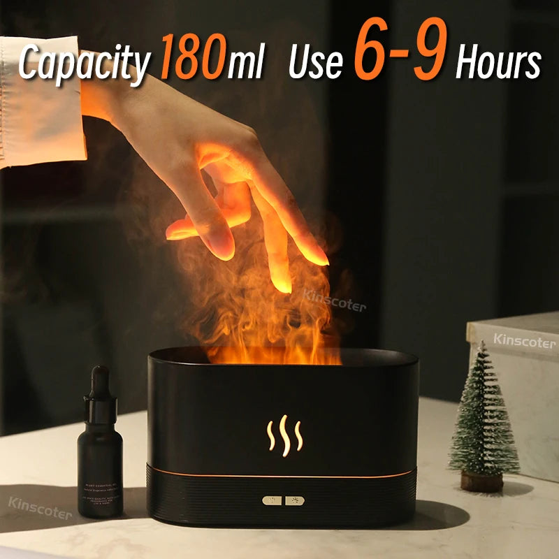 Aroma Air Humidifier Ultrasonic Cool Mist Maker Led Essential Oil Flame Lamp Difusor