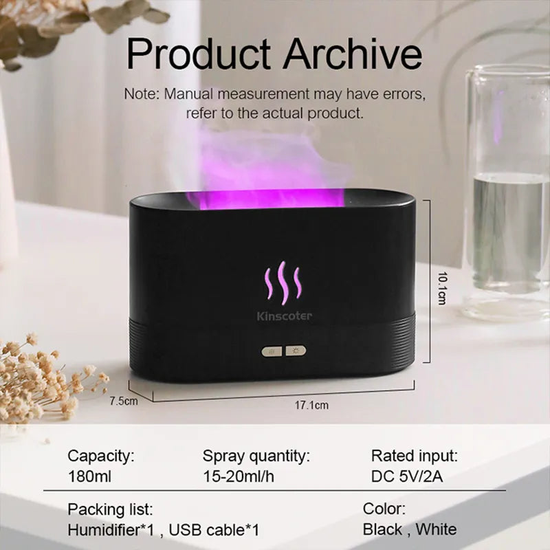 Aroma Air Humidifier Ultrasonic Cool Mist Maker Led Essential Oil Flame Lamp Difusor