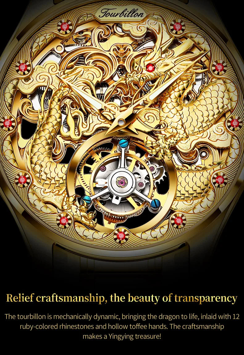 OUPINKE Tourbillon Automatic Men's Watch Skeleton Gold Watch Sapphire Ruby Luxury Wristwatch Waterproof Men's Mechanical Watch