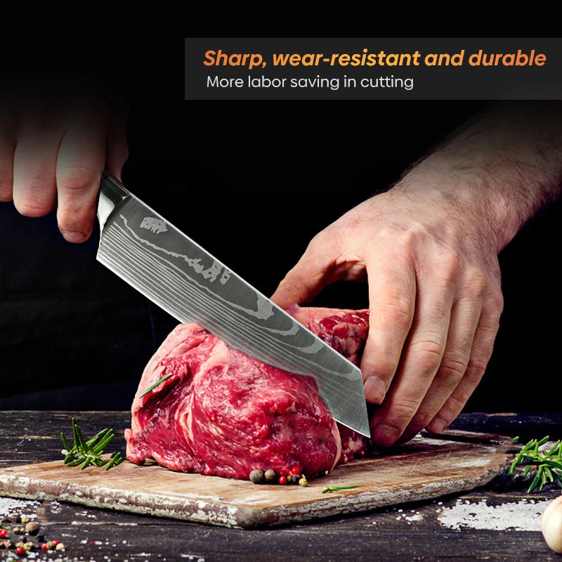 Chef knife Set  Stainless Steel Laser Damascus Pattern