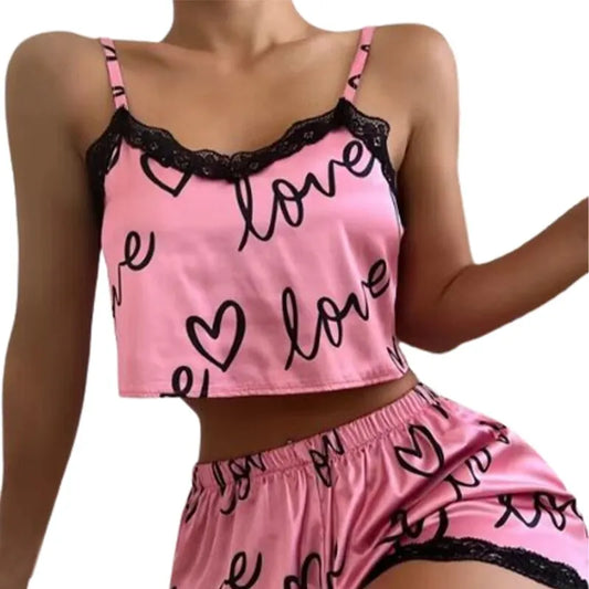 2 Pieces Set Women'S Pajama Shorts Suit Sexy Lingerie Camisoles - mannisgreatdeals