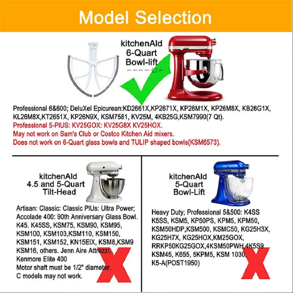 Silicone Edge Beater Paddle Attachment Replacement for Kitchen Aid 6-Quart
