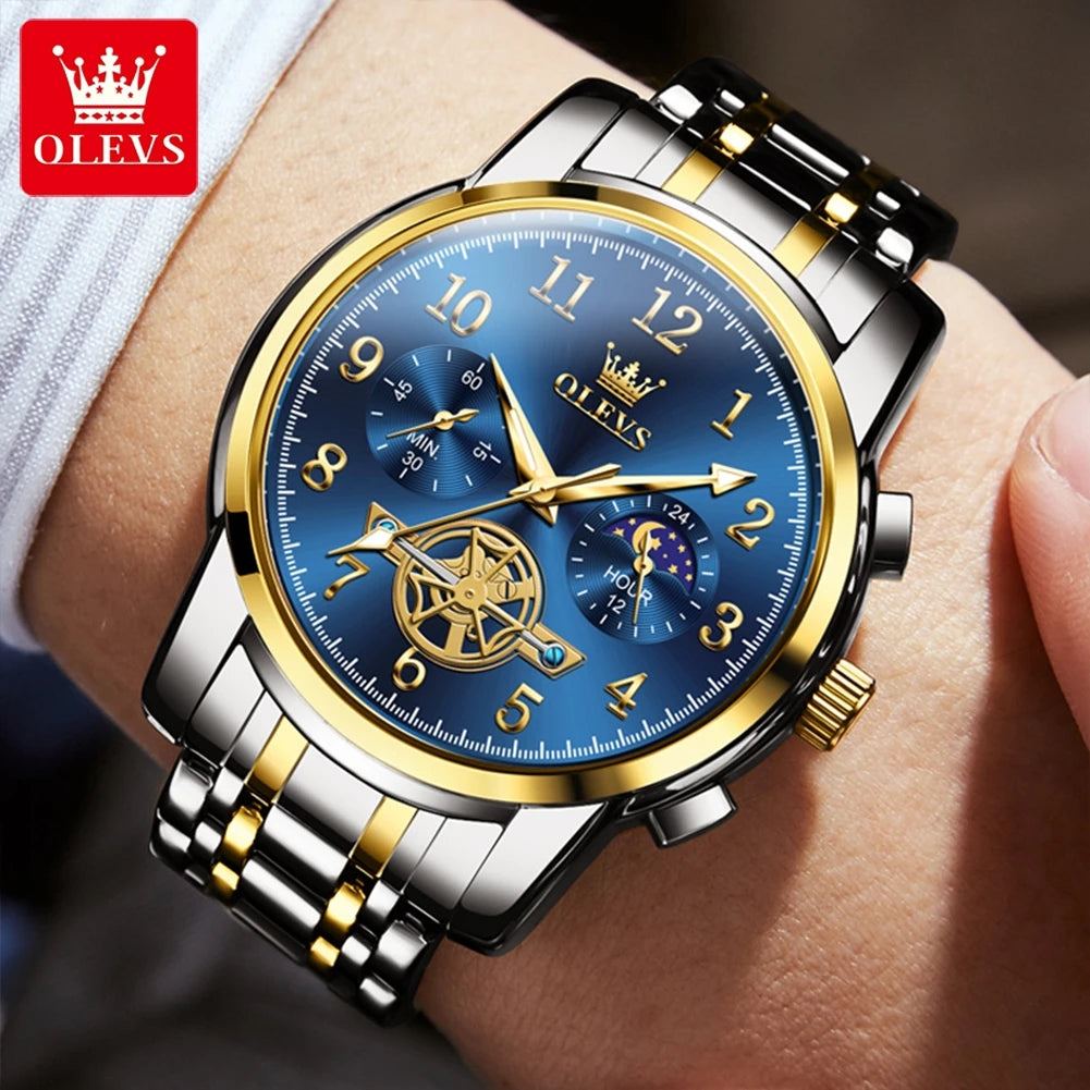 Fashion Skeleton Chronograph Quartz Wrist Watch for Men