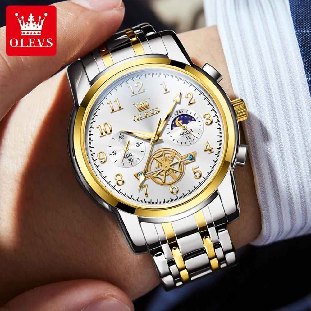 Fashion Skeleton Chronograph Quartz Wrist Watch for Men