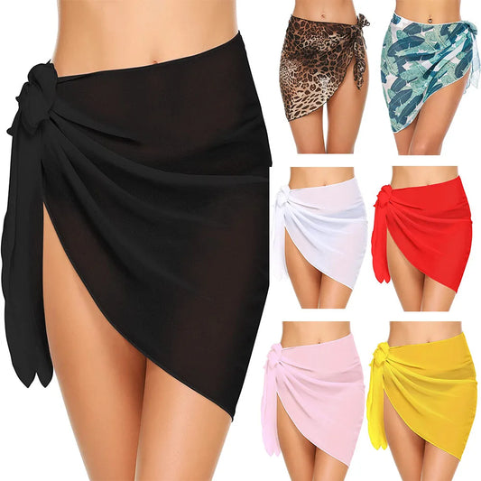 Women  Beach Bikini Wrap Sheer Short Skirt Chiffon