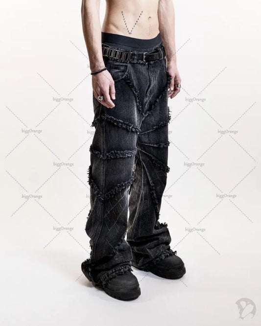 Black American Street Rock Retro High Waist Oversized Jeans Men