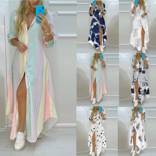 Women Boho Printed Long Shirts Dress Summer