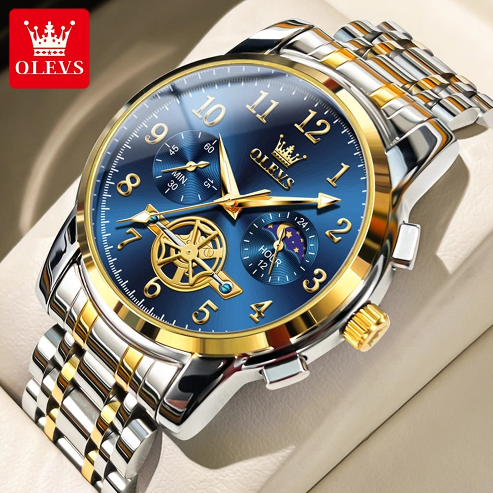 Fashion Skeleton Chronograph Quartz Wrist Watch for Men