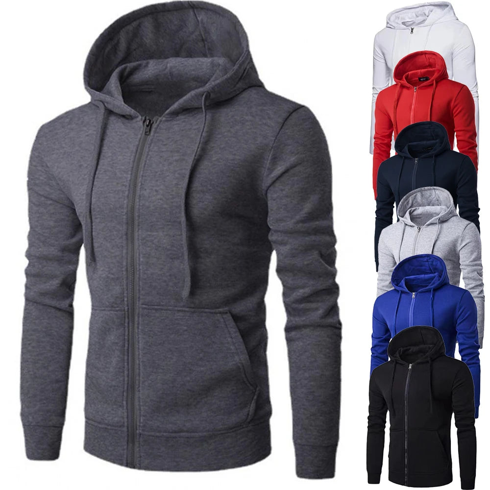 Men Sweatshirts Long Sleeve Jacket Hoodie Zipper Closure