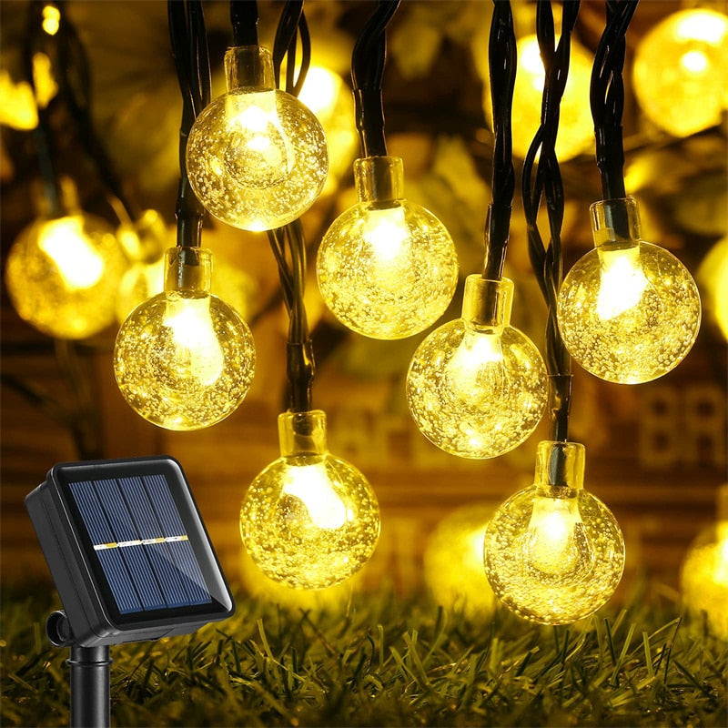 Outdoor Solar String Light 60 LED 8 Modes Crystal Ball/Star Lights Waterproof Solar Powered Twinkle Decor Lamp for Party Patio - mannisgreatdeals