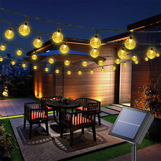 Outdoor Solar String Light 60 LED 8 Modes Crystal Ball/Star Lights Waterproof Solar Powered Twinkle Decor Lamp for Party Patio - mannisgreatdeals