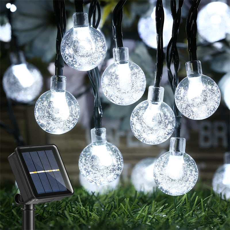 Outdoor Solar String Light 60 LED 8 Modes Crystal Ball/Star Lights Waterproof Solar Powered Twinkle Decor Lamp for Party Patio - mannisgreatdeals