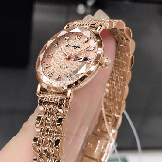 New Fashion Luxury Stainless Steel Wristwatch Bracelet Simple Rose Gold Waterproof Luminous Ladies Watches - mannisgreatdeals