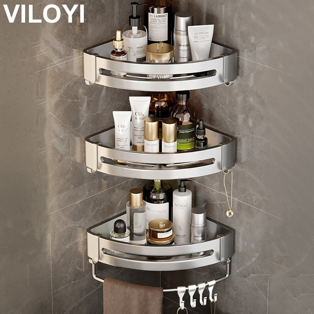 VILOYI Bathroom Shelves Wall Mounted No Drill Space Aluminum Shower Corner Caddy Storage Shelf Multilayer Kitchen Organizer Rack - mannisgreatdeals