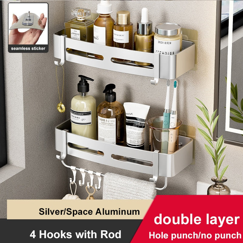 VILOYI Bathroom Shelves Wall Mounted No Drill Space Aluminum Shower Corner Caddy Storage Shelf Multilayer Kitchen Organizer Rack - mannisgreatdeals