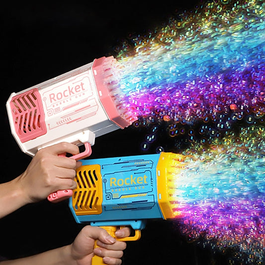 Bubble Gun Kids Toys Rocket 69 Holes Soap Bubbles Machine Gun Shape Automatic Blower With Light - mannisgreatdeals