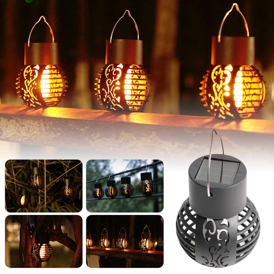 1/3/4/5pc 6LED Solar Flame Light Outdoor Garden Lights Waterproof Hanging Lantern Flickering Flame Lamp Hollow Patio Decor - mannisgreatdeals