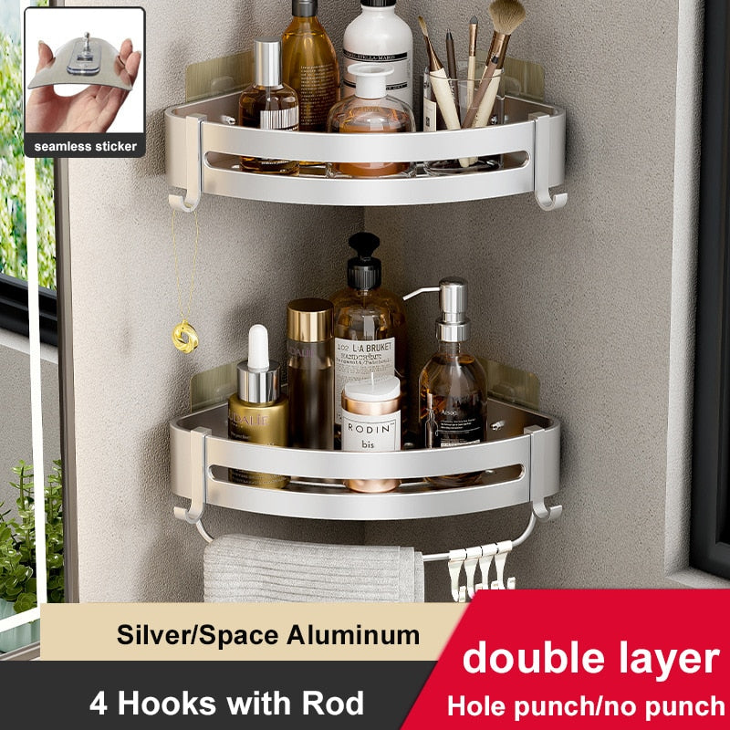 VILOYI Bathroom Shelves Wall Mounted No Drill Space Aluminum Shower Corner Caddy Storage Shelf Multilayer Kitchen Organizer Rack - mannisgreatdeals