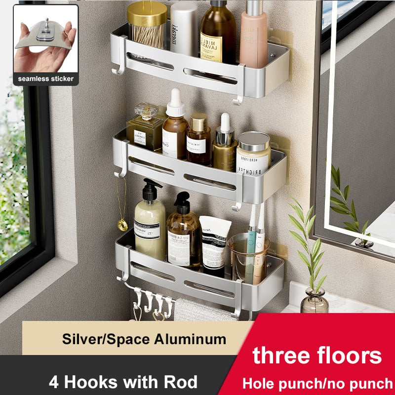 VILOYI Bathroom Shelves Wall Mounted No Drill Space Aluminum Shower Corner Caddy Storage Shelf Multilayer Kitchen Organizer Rack - mannisgreatdeals