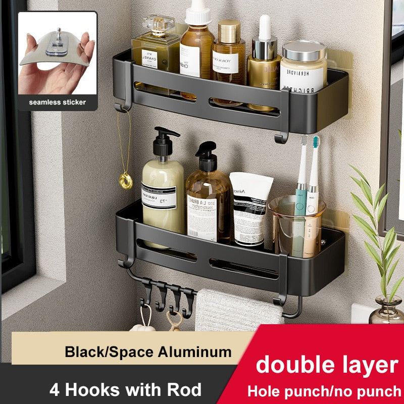 VILOYI Bathroom Shelves Wall Mounted No Drill Space Aluminum Shower Corner Caddy Storage Shelf Multilayer Kitchen Organizer Rack - mannisgreatdeals