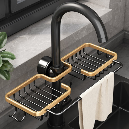 Kitchen Space Aluminum Sink Drain Rack Sponge Storage Faucet Holder Soap Drainer Shelf Basket - mannisgreatdeals