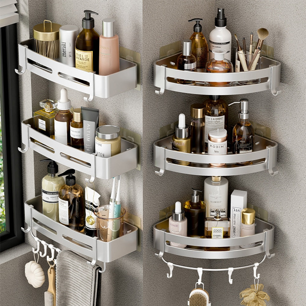 VILOYI Bathroom Shelves Wall Mounted No Drill Space Aluminum Shower Corner Caddy Storage Shelf Multilayer Kitchen Organizer Rack - mannisgreatdeals