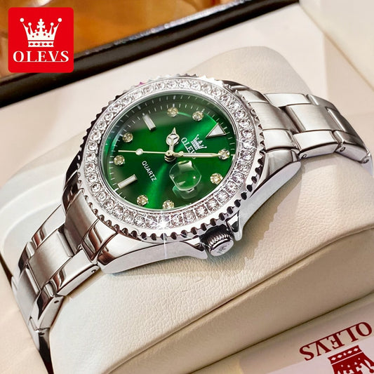 OLEVS Women's Watches Top Brand Original Quartz Ladies Watch Luxury Bezel Diamond Wristwatch Waterproofl - mannisgreatdeals