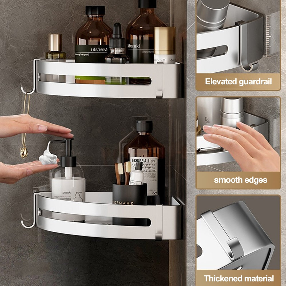 VILOYI Bathroom Shelves Wall Mounted No Drill Space Aluminum Shower Corner Caddy Storage Shelf Multilayer Kitchen Organizer Rack - mannisgreatdeals