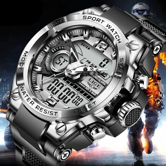 Men Military Watch Digital 50m Waterproof Wristwatch LED Quartz Clock Sport Watch - mannisgreatdeals