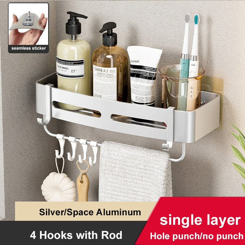 VILOYI Bathroom Shelves Wall Mounted No Drill Space Aluminum Shower Corner Caddy Storage Shelf Multilayer Kitchen Organizer Rack - mannisgreatdeals